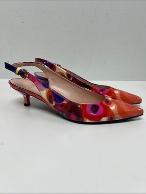 Stuart Weitzman Multicolor Floral Slingback Kitten Heels